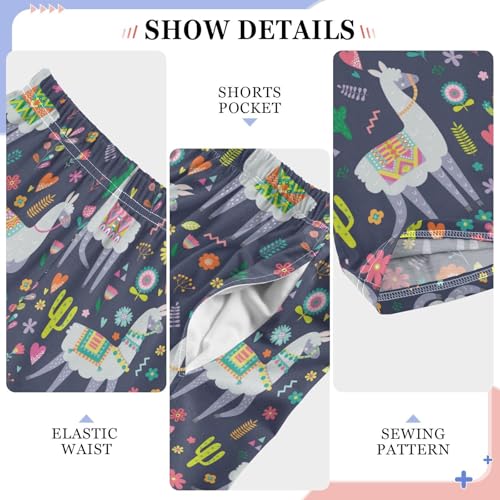 ZZXXB Llamas with Flowers Boys Long Pants Soft Trousers Elastic Waist Kids Lounge Bottoms with Pockets S-XL4
