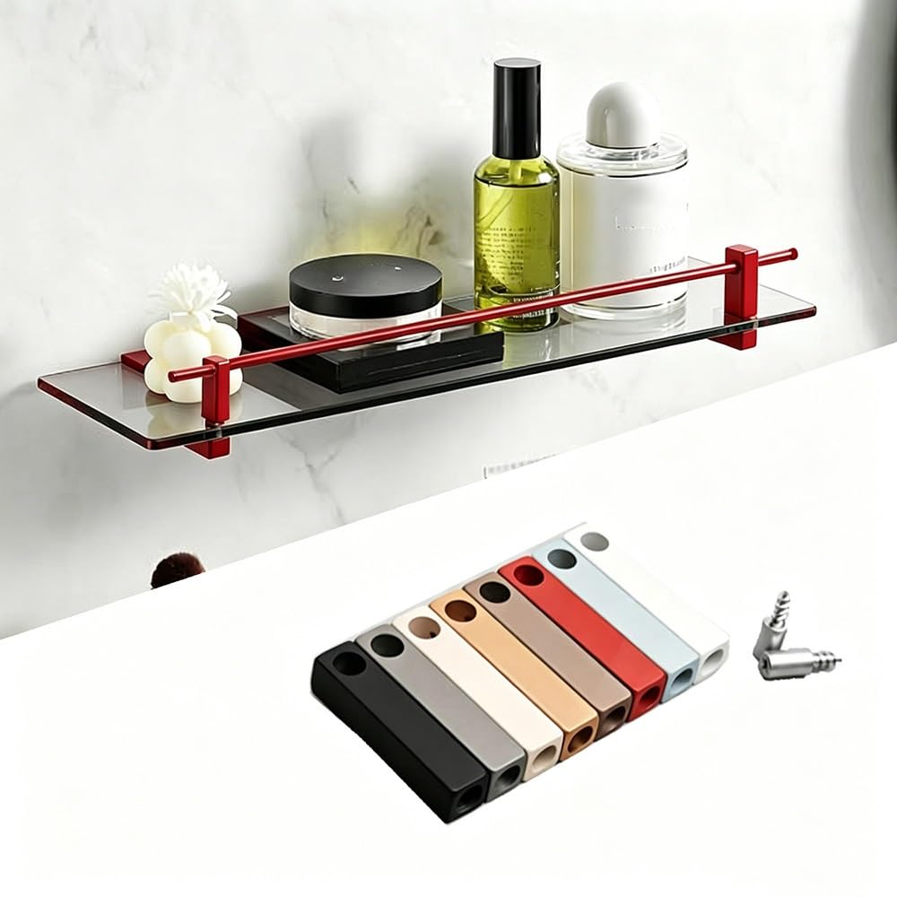 SVBVRFEEW Aluminum Shelf Guard Fence Gallery Rail Kit Anti-Fall Shelves Railing Rod Decorative Shelf Guard Rail Round Tube Safety Bar for Display Cabinet(Red,40cm/15.7in)