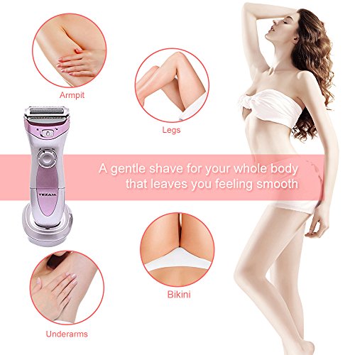 Tezam Cordless Women's Electric Shaver, 3-Blade Wet & Dry Body Hair Epilator Armpit Bikini Trimmer Lady Shaver, Rechargeable