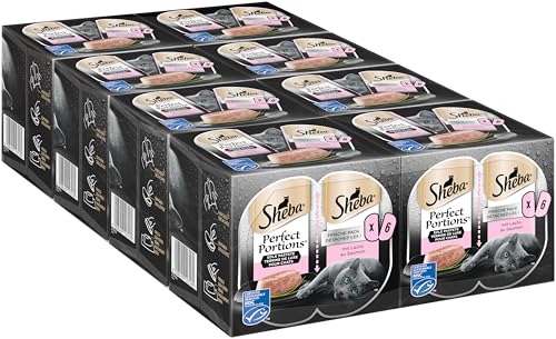 SHEBA Perfect PORTIONS Pastete für Katzen mit Lachs MSC-Zertifiziert 8 x 3 x (2 x 37.5g) = 225 g ( Verpackung wird aktualisiert ) 1