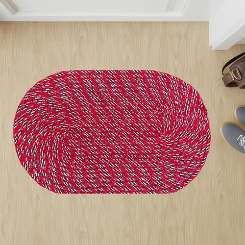 Image of Doormats for Main Door Entrance Big Size|Handmade Cotton Doormat | Quick Dry, Washable Door Mat for Home, Bathroom & Bedroom (33X53 CM)(Red-Black)