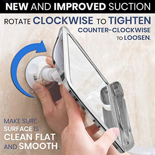 Mirrorvana Fogless Shower Mirror For Shaving With Razor Holder And Dual Anti Fog Design - Upgraded 360° Swivel Suction Cup With Bonus Hook For Hanging - Shatterproof 8" X 7" Surface (Chrome) #TOP3