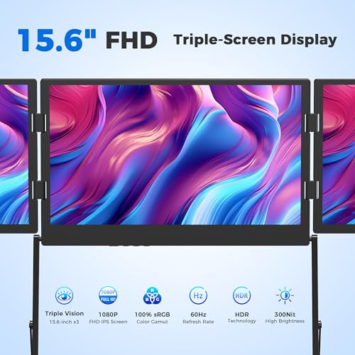 Laptop Screen Extender, 15.6" FHD 1080P IPS Portable Foldable Triple Monitor, Laptop Monitor Extender, HDMI/USB-C Plug n Play for Windows, Mac, Android, Switch, PS5 - Image 3