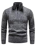 CAZOY Suéter grueso y cálido para hombre, con cremallera de 1/4, para otoño e invierno, manga larga, cuello alto, tejido de punto, sudadera de forro polar, tallas 38 a 50, gris oscuro, XXL