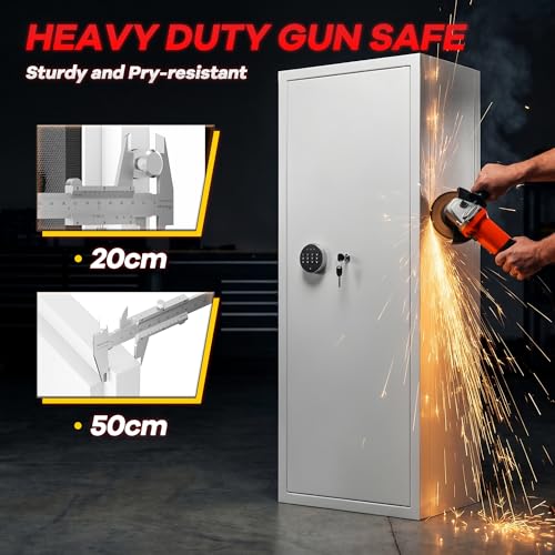 Image of Bonusall 12-15 Gun Safe for Rifles, Large Rifle Safe for 9 Rifles & 4 Pistols with Digital Keypad, Anti-Pry Steel Cabinet, Adjustable Shelves & Dual Alarm for Home-White