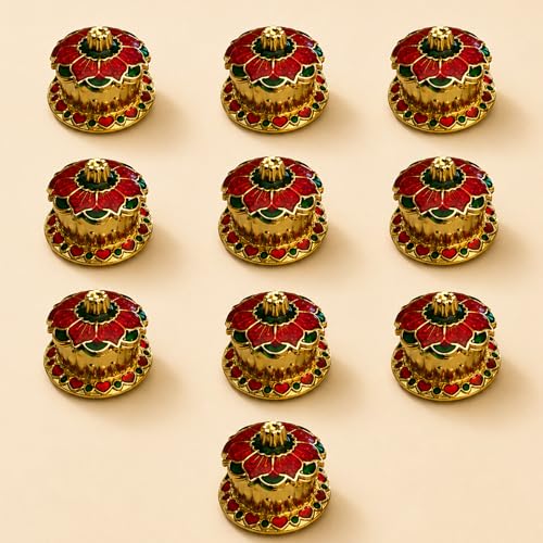 LOVENSPIRE Traditional Floral Red Acrylic Haldi Kumkum Holder for Pooja Indian Return Gift Items for Housewarming Wedding & Festival Favors Pack of 10