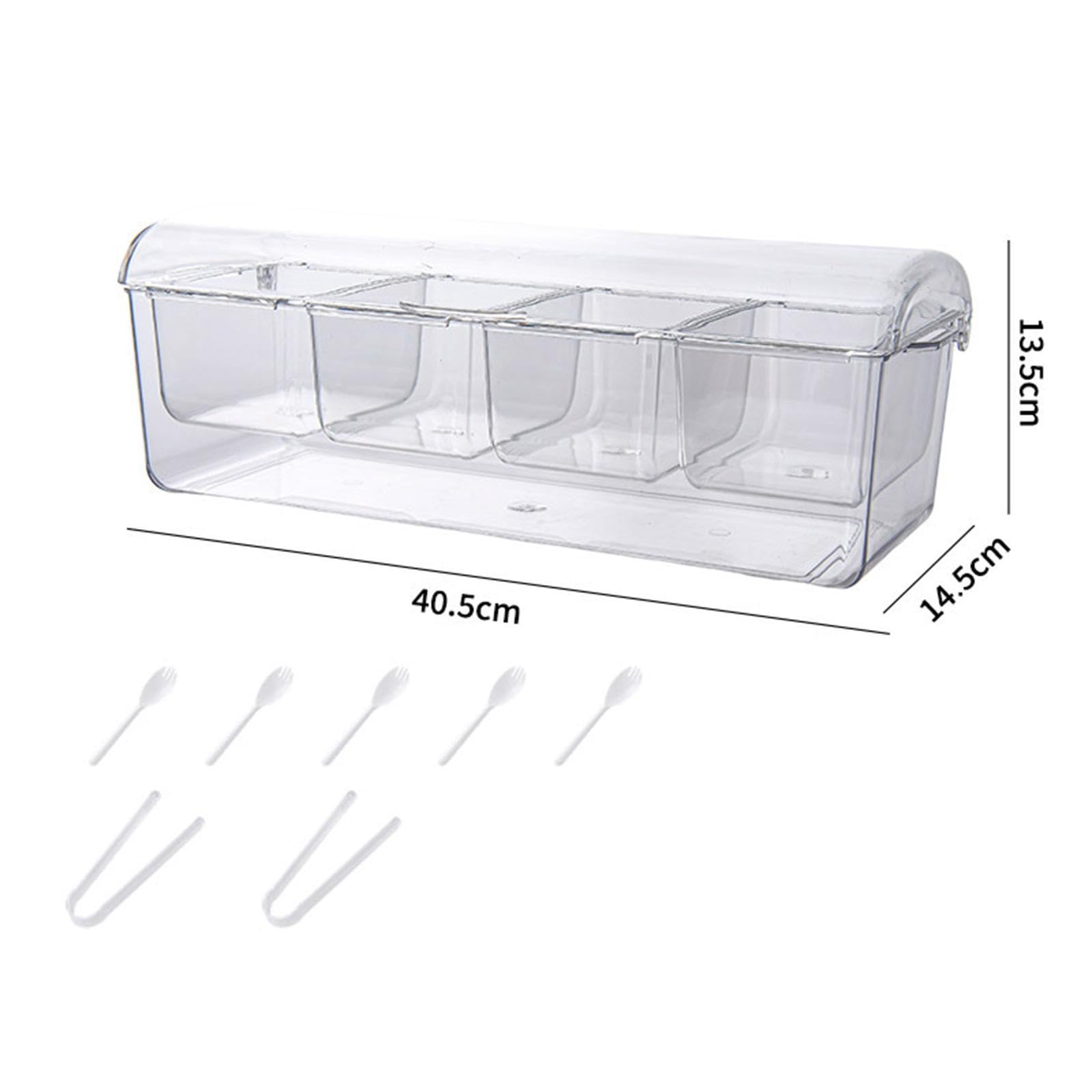 Bandeja Refrigerada para Condimentos, Bandeja Transparente para Hielo con Compartimentos Desmontables para Servir Salsas, Frutas, Ensaladas, Pinzas Y, 4 Rejillas, Individual