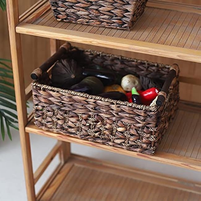 Storage Basket made by Water Hyacinth with Wood Handles, Arts and Crafts. (RectangleA-Large)