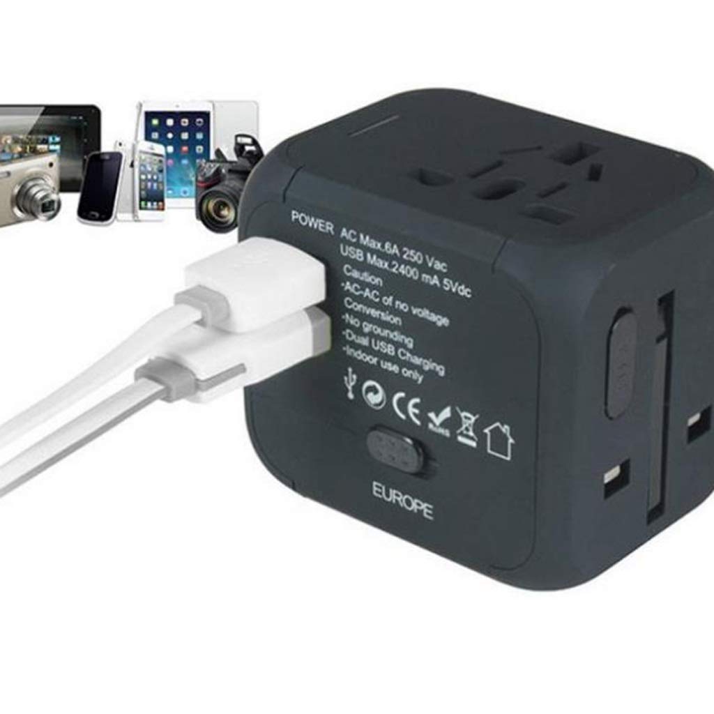 Adaptador de Corriente Internacional de Viajes, Adaptador de Viaje Universal, Adaptador con Doble USB Toma de Viaje Internacional