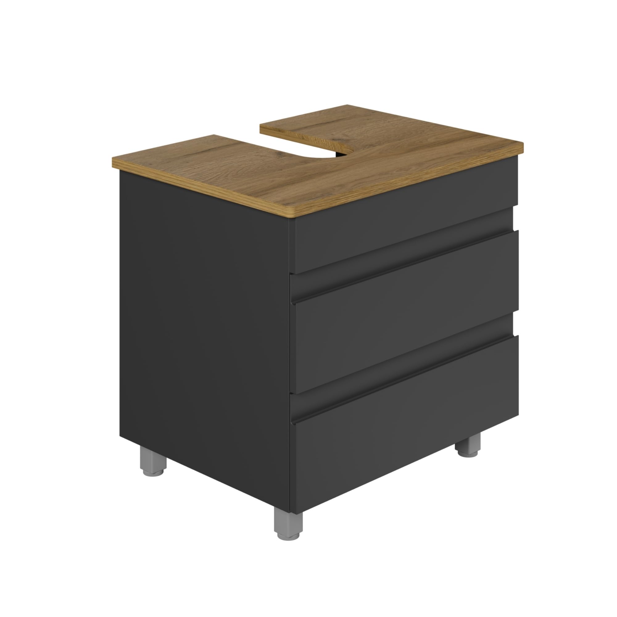 Karen Waschbeckenunterschrank Lara 60 cm | Steh-Unterschrank | Badmöbel anthrazit | Konsole mit Siphonausschnitt | Minimalistisch | Gäste-Badezimmer (Lara 60 Eiche)
