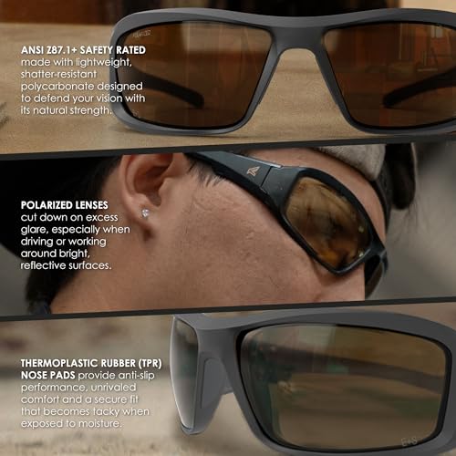 EDGE Brazeau Safety Glasses, Polarized Lenses, Non-Slip, Impact/Scratch Resistant, 99.9% UV Protect, ANSI Z87 Rated4