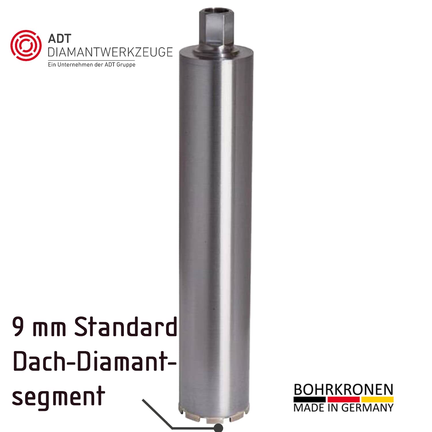 ADT DIAMANTWERKZEUGE | Diamantbohrkrone Economy Line für Beton, Ziegel & Mauerwerk, Kernbohrer mit 9 mm Dach-Segment & 500mm Nutzlänge | Ø 225mm