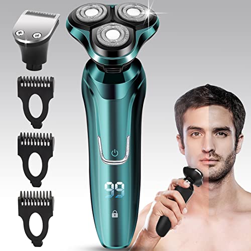 Handsomeface Electric Razor for Men Shavers Face Man Dry Wet Waterproof Rotary Shaver Cordless USB Rechargeable Gift Husband Dad Shaving Machine 30.15, 0.4-Dark Green