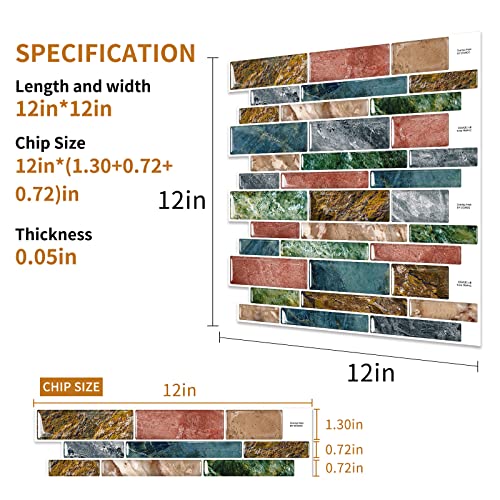 Dewoo Backsplash Tile For Kitchen Wall Sticker Peel And Stick 3D Colorful Marble Tiles Design 10-Sheet (12"×12") #TOP5