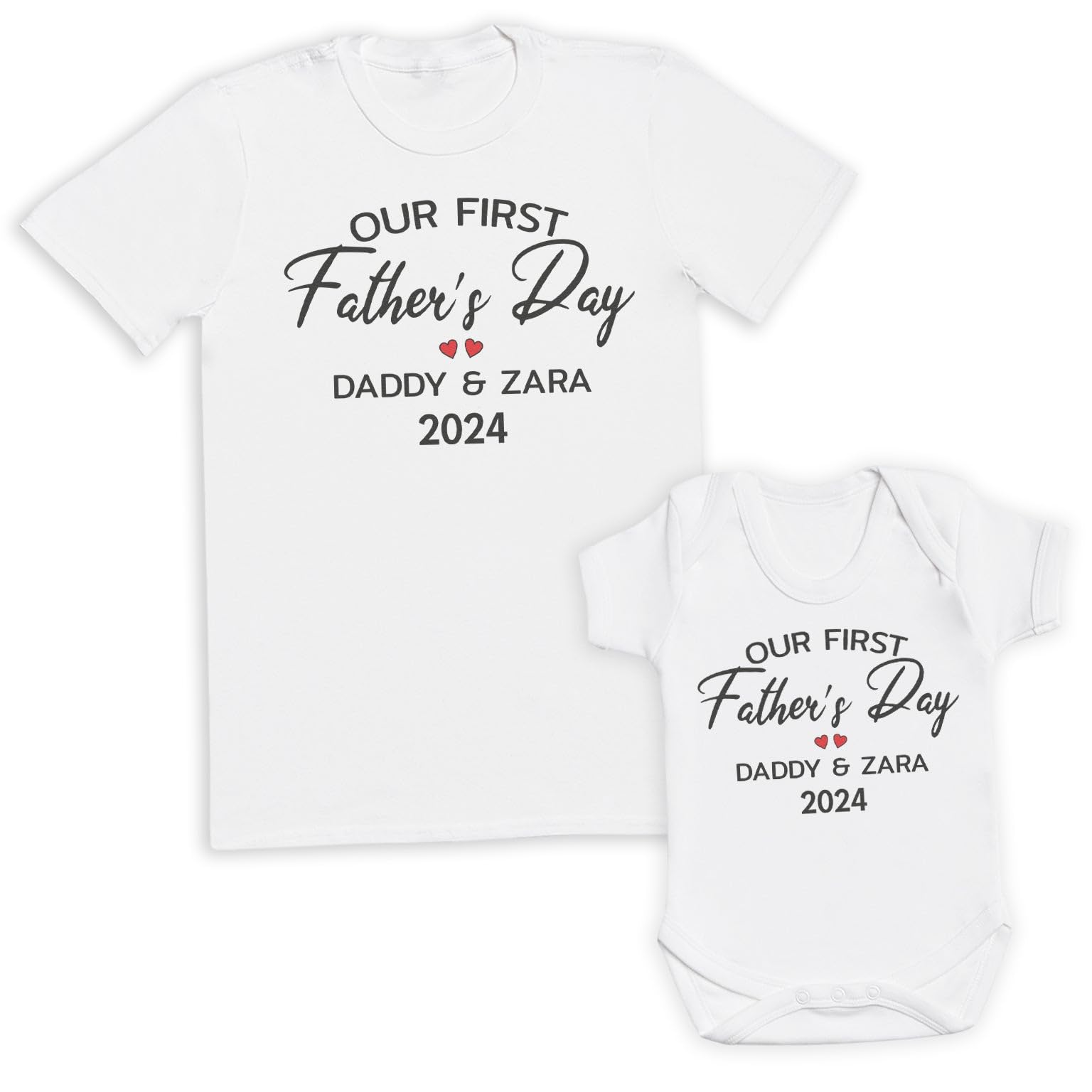 Pre-Father's Day Delivery - Personalised Our First Father's Day Daddy and Name - Matching Set - Create Your Own Personalised Set - (Sold Separately) White