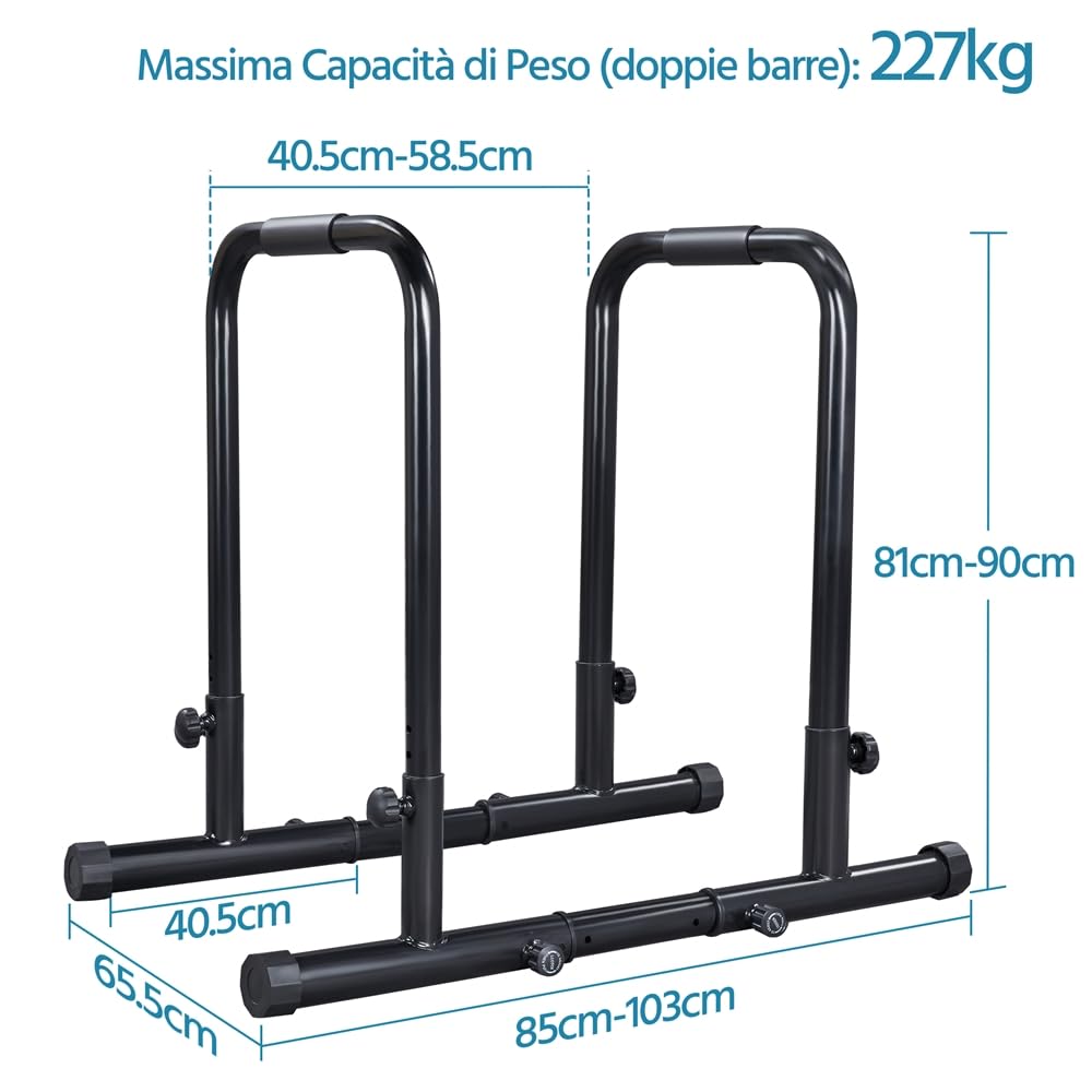 Yaheetech Dip Barre Parallele Fitness Dip Bar Stand Station Regolabile per Calisthenics/Stretching/Addominali in Acciaio Nero
