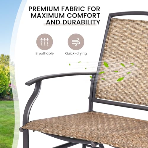 Image of Giantex Patio Glider Bench, 400 Lbs Capacity, Steel Frame, Brown, Outdoor Swing Chair, 2-Person Loveseat, Back Support, Ergonomic Design, Superior Fabric, Natural Style
