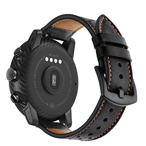 Bracelet Compatible Amazfit Stratos Smart Watch 2/2S, Bracelet de Rétro Cuir Montre Remplacement, JSxhisxnuid Classique Bracelet avec Boucle, pour Amazfit Stratos Smart Watch 2/2S (Noir) Cover