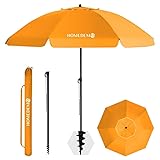 HOMEDEMO Sonnenschirm Strandschirm, Ø 180 cm Gartenschirm Marktschirm, Terrassenschirm mit Bodenhülse & Drehstange & Schutzhülle, Orange rund Sonnenschutzschirm UV50+ Schutz