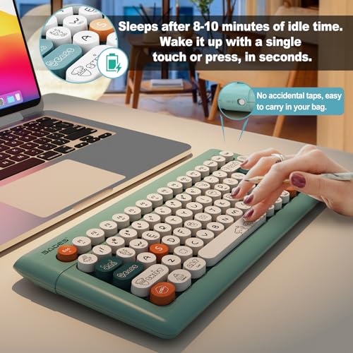 Image of Wireless Bluetooth Keyboard for iPads Tablet Mac PC Laptop Desktop Smart Phone,Cute Typewriter Style Computer Keyboards with Round Raised Keycaps,Mini iPad Keyboard for Kids Girl Women-Blue Colorful