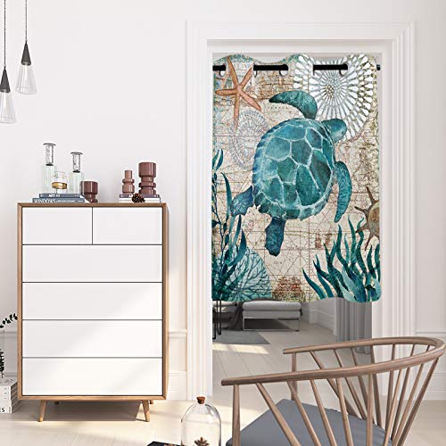 24Inch Length Window Curtains Drapes Panels,Sea Turtle Ocean Animal Nautical Themed Window Treatments For Kitchen Living Room,Thermal Insulated Bedroom Curtain Bathroom,Waterproof,Grommet,52" Wide #TOP1