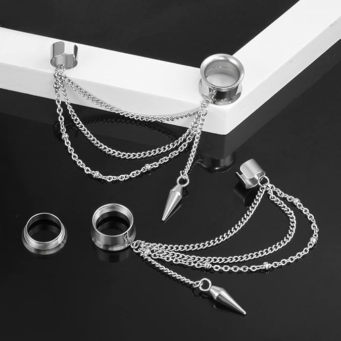 2PCS Ohrstecker Tunnel Gauges Ohrringe, Größe 2g - 1 Zoll Edelstahl, Clip On, Boho Stil