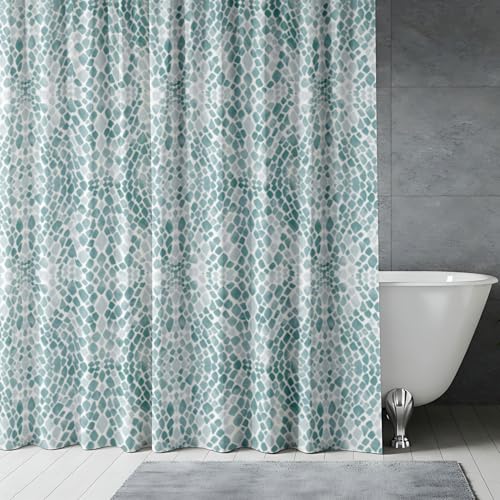 Image of Sassoon Aqua Fern Polyester Washable 1 Piece Printed Bathroom Shower Curtain with Hooks - 6.5ft