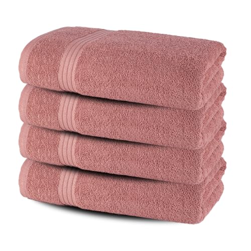 Textila Bath Towels - 27x54 Inch 100% Cotton Towels, Super Soft, Highly Absorbent & Lightweight - Ideal for Everyday Use, Spa & Hotel (Dusty Rose - Pack of 4)