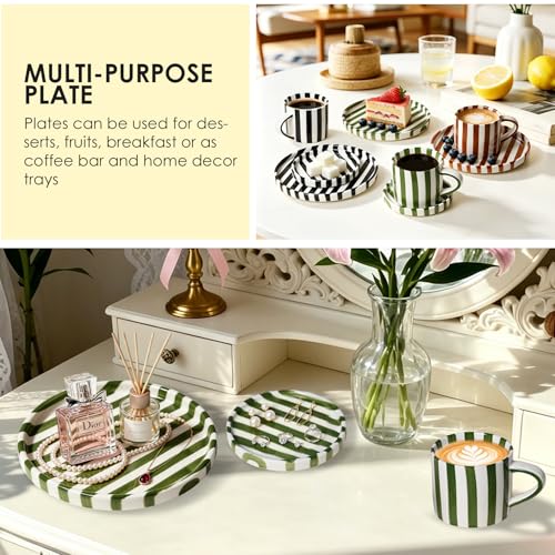 Set de 3 Piezas de Tazas de Café de Cerámica con Platos Rayados Negros miniatura 4