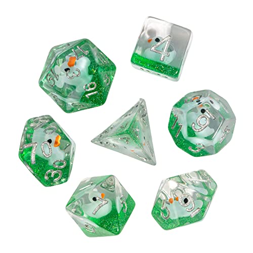 Image of cusdie 7-Die DND Dice, Polyhedral Dice Set Filled with Duck, for Role Playing Game Dungeons and Dragons D&D Dice MTG Pathfinder (Green with Blue Duck)