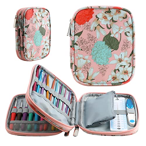 KOKNIT Crochet Hook Case, Zipper Storage Organizer Bag with Web Pockets for Knitting Accessories/Crochet Hook Kit Tools