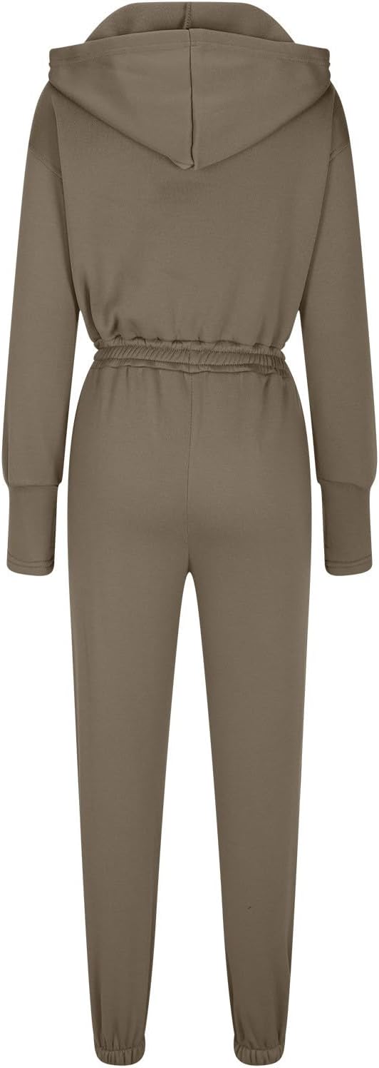 HGps8w Jumpsuits for Women Long Sleeve Romper One Piece Outfits Fall Zip Sweatshirt Jogger Sweatpants Sweatsuit Tracksuit
