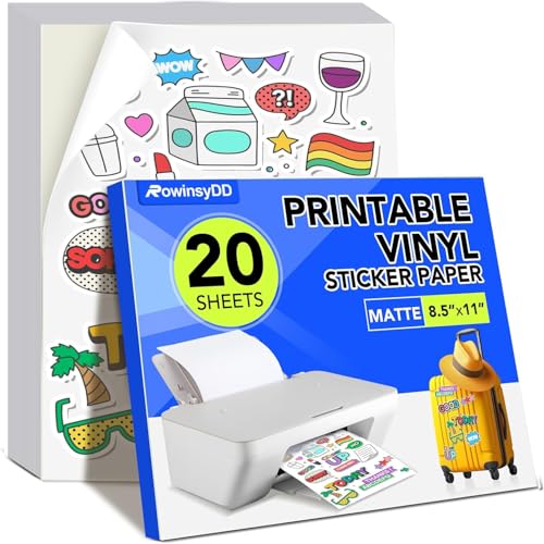 20 PCS Printable Vinyl Sticker Paper for inkjet printer & Laser Printer, Standard Letter Size...