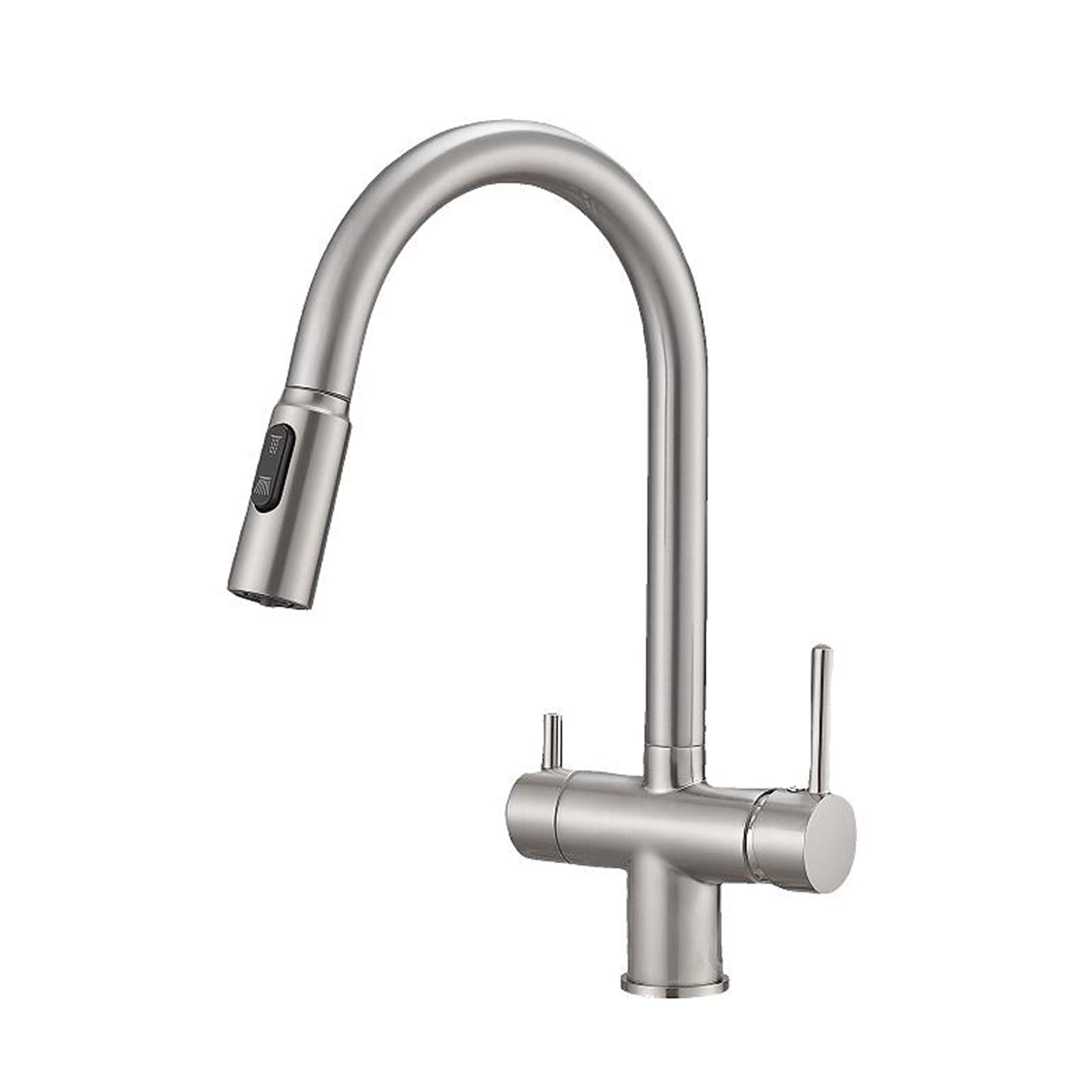 3Way Kitchen Pullout Design Double Handle Rotating Brass Tap Black Finish Osmosis Water Filter Compatible Modern Kitchen Upgrade,Cepillado