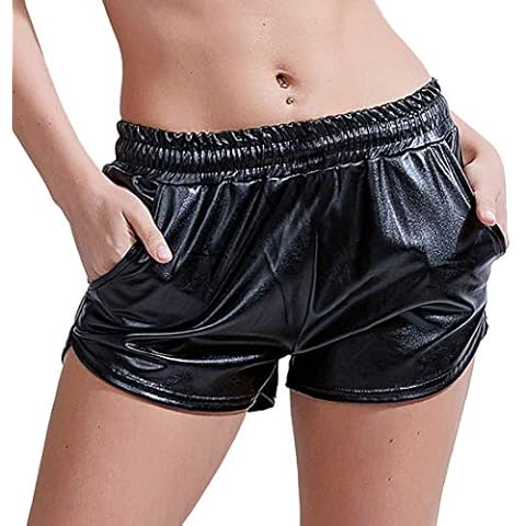 Women's Metallic Shiny Shorts Sparkly Hot Yoga Shorts Black XL Cover