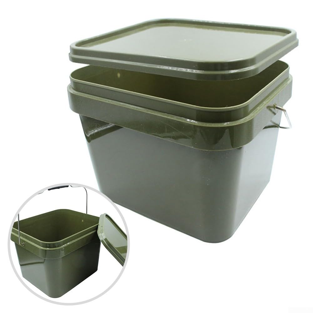 Seau à appâts de pêche à la carpe 5 L en plastique avec poignée pour pêche à la carpe en plein air stockage de matériel de pêche à la carpe vert