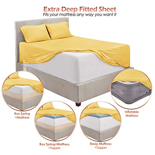 Image of Hearth & Harbor Extra Deep Pocket Bed Sheet Set - 4 Piece Hotel Luxury Sheets Fits Up to 24 inch Thick Mattress - Queen - Custard Mellow Yellow