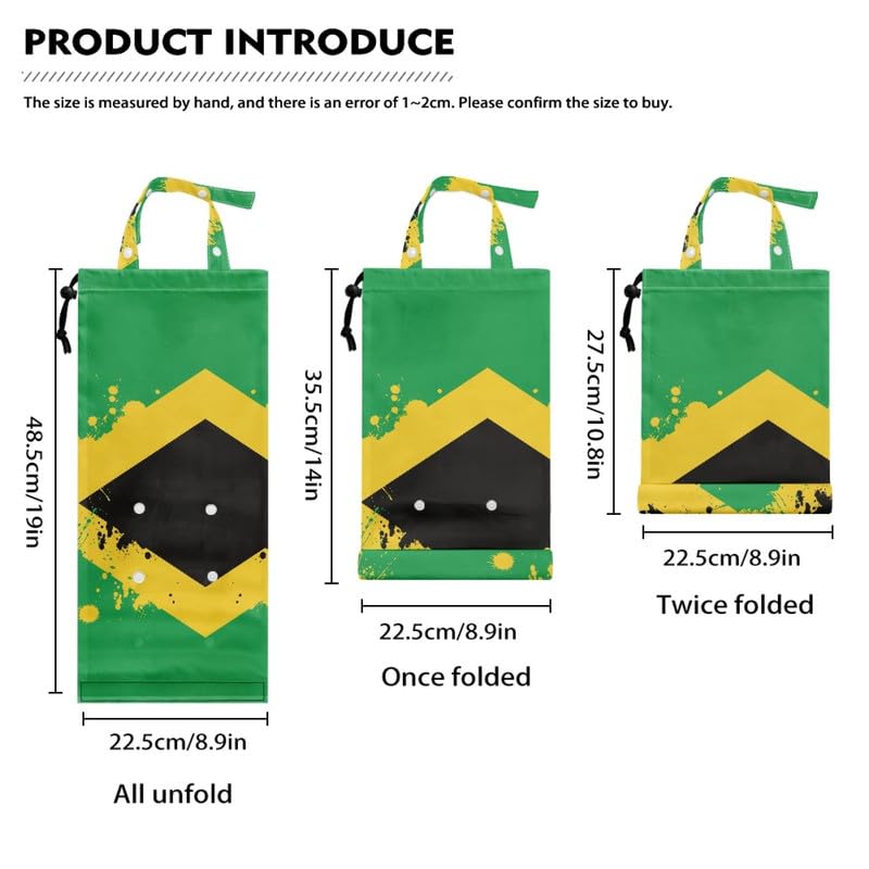 Image of Jamaica Flag Car Trash Bag Bin Hanging, Yellow Stripes Car Garbage Can Accessories for Home, Traveling & Outdoor, Green