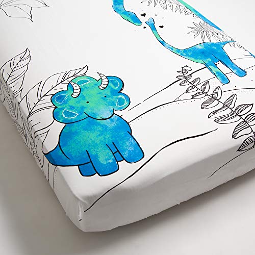 Image of JumpOff Jo - Fitted Crib Sheet, Super Soft Breathable 100% Cotton Baby Crib Sheet for Standard Crib Mattresses and Toddler Beds, 28 in. x 52 in. - Blue Dinosaur
