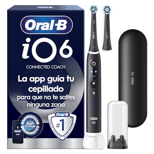 Oral B iO 6N Cepillo de Dientes Eléctrico Negro Con Mango Recargable, 2 Cabezales y 1 Estuche de Viaje, 5 Modos De Cepillado Con Blanqueamiento Dental, Sensor De Presión, Diseñado por Braun