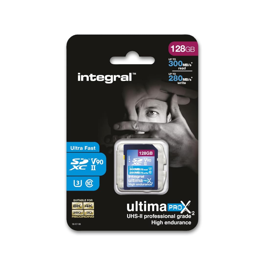 Integral Scheda SD da 128 GB UHS-II V90 fino a 300 MB in lettura e 280 MB di velocità di scrittura 1866X SDHC professionale ad alta velocità
