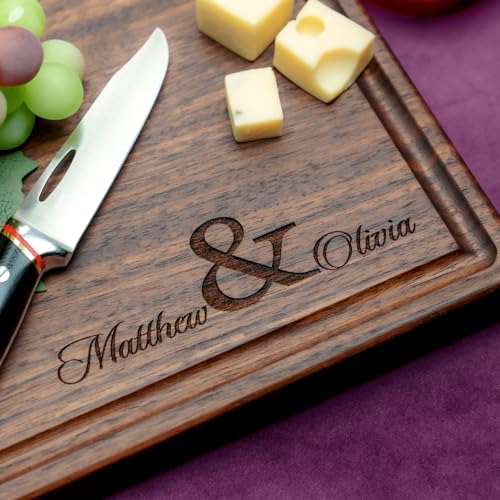 Straga Personalized Cutting Boards | Handmade Wood Engraved Charcuterie | Custom Wedding, Anniversary, Bridal Shower Gift for Couples or Newlyweds (Elegant Corner Design No.921)