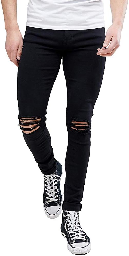 LONGBIDAMen's Ripped Jeans,Slim Fit Distressed Stretch Denim Pants Y2K Cargo Skinny Jeans for Men 2024（6607b,32） Black