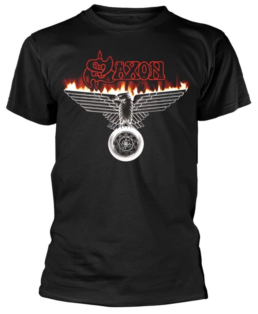 Saxon Men's Black 'Burning Wheels Of Steel' (Black) T-Shirt (Small)