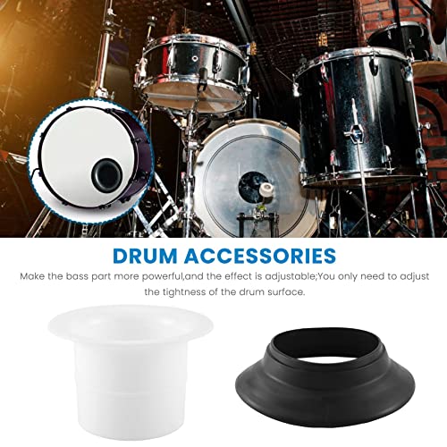 Folceretsc Bass Drum Enhancer ABS Rubber Bass Drum Kick Enhancer with Black Port Hole Protector,Mic Hole Drum Head,White - Image 3
