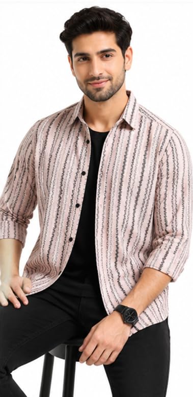 Image of MOHICANS Striped Regular Fit Casual Shirt Multicolor Cotton Blend Mens Shirt