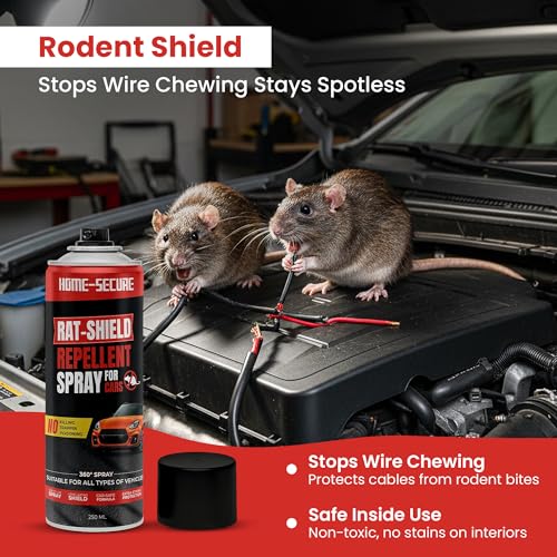 Image of Home-Secure Rat-Shield Rat Repellent Spray for Cars 250ml | Chemical Free, Non-Toxic | Highly Effective, Long Lasting Protection | Protect Car & Bike Engine | Aerosol Rat Repellent Spray