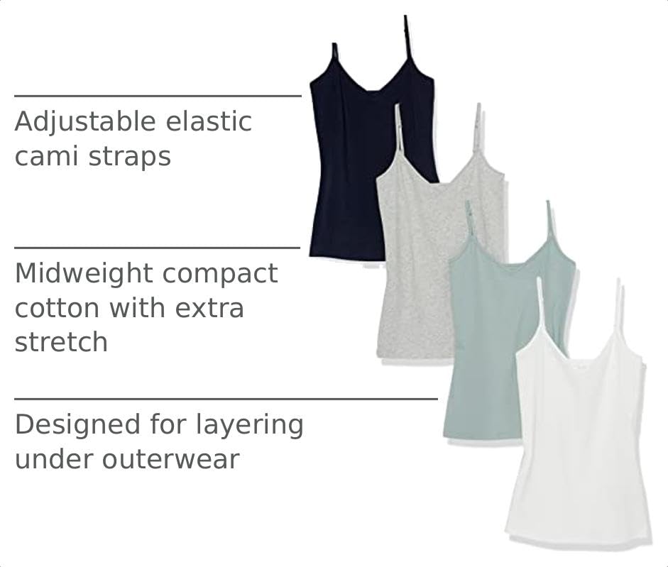 Image of Amazon Essentials Women's Slim-Fit V-Neck Cami, Pack of 4