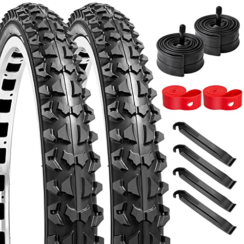 YunSCM 2 Pack 14 inch Bike Tyres 14x2.125 ETRTO 57-254 and Bike Inner Tubes 14x1.75/2.125 AV32mm Schrader Valve Compatible with 14x2.10 14x2.125 bike Tyres Tubes (Y705-1)