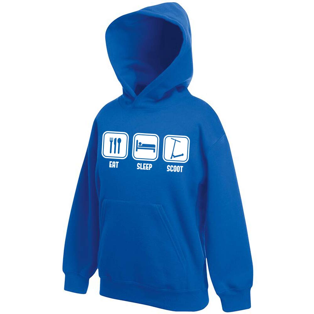 Davesdisco Boys Blue Eat Sleep Scoot, Push Kick Stunt Scooter, Extreme Sports, Childrens Kids Girls Hoody Hoodie, 12